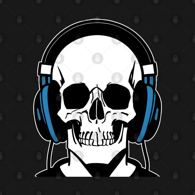 Skull With Headphones, Blue | Listening Music by General Corner