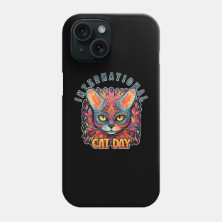 International Cat Day Sugar Skull Cat Lover Phone Case