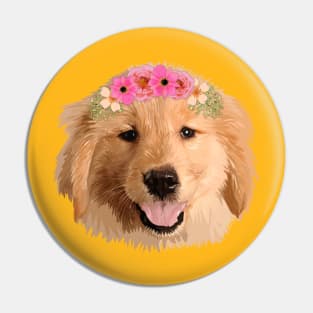 Golden Retriever with Flower Pin