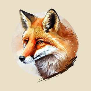 Fox Art, Watercolor Painting T-Shirt