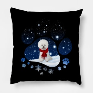 Snow Paw White Bichon Frise Christmas Winter Holiday Pillow