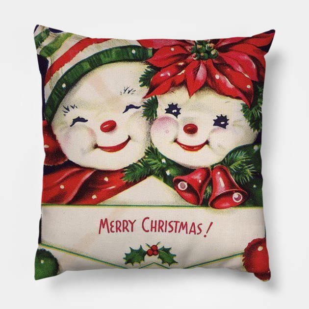 Snowman Couple Vintage Pillow by tfortwo