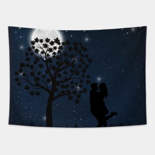 Romantic Couple Under The Moonlight Tapestry