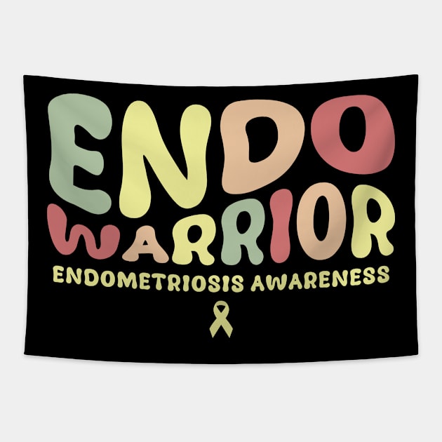 Endometriosis Endo Warrior Retro Groovy Yellow Ribbon Tapestry by ArtistryThreads