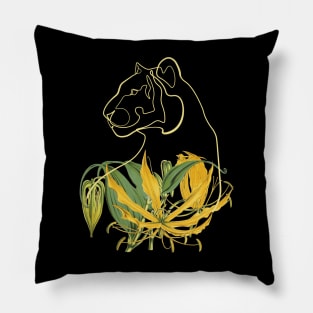 Yellow Lily Line Art Turned Tiger Head Pillow