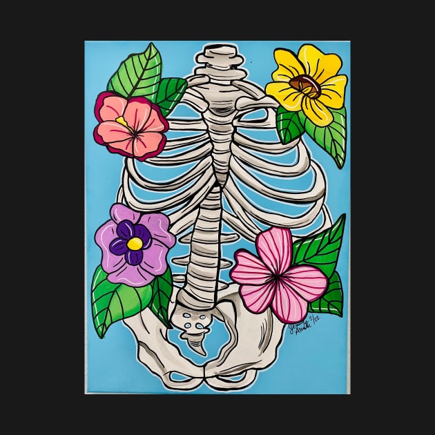 Ribcage with Flowers by Stay Weird Studio Art