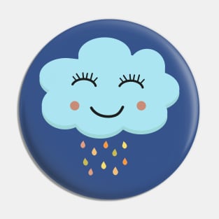 Happy blushing blue cloud with rainbow raindrops kawaii Pin