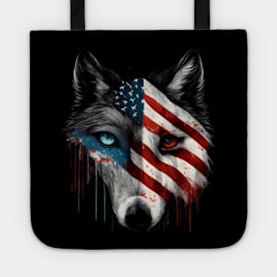 Wolf, american flag, Alaska, Idaho, Michigan, Minnesota, Montana, New Mexico, Utah, Wyoming Tote