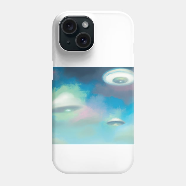 Dreamy UFOs in an Ethereal Blue Sky Phone Case by drumweaver