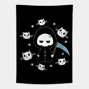 Spooky Grim Reaper with Cats Pattern Halloween Tapestry