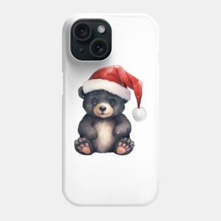 Black Bear in Santa Hat Phone Case