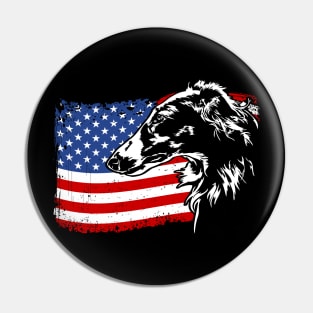 Borzoi Mom Dad American Flag patriotic dog Pin