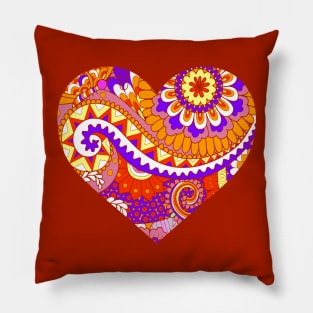 Purple and Orange Floral Heart Pillow