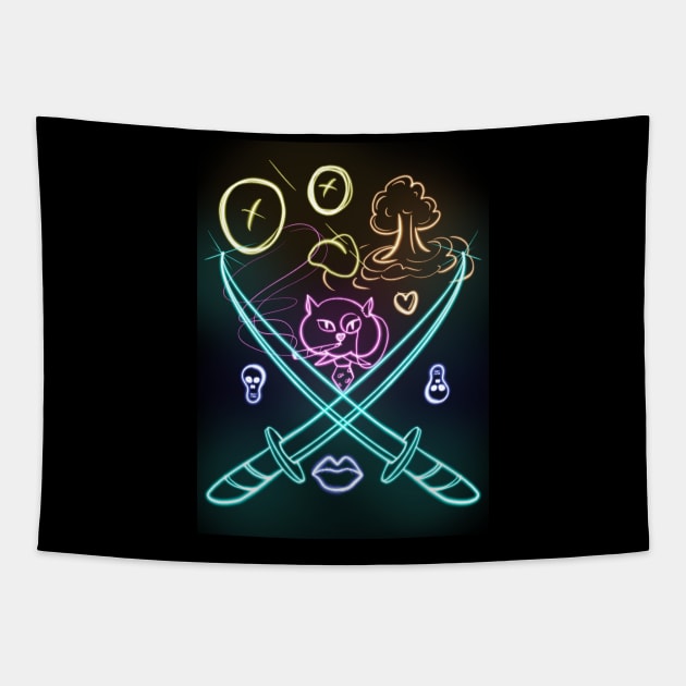 Neon gangsta cat club Tapestry by Izzzzman