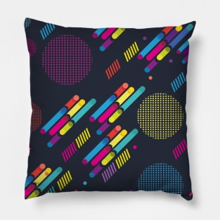 Abstract Dynamic Geometric Composition Contemporary Art. Modern Multi Colored, Minimalist Design. Yellow, Red, Navy Blue, Green Purple Colors Memphis Decorative Elements Patern, Hipster, Futuristic Concept. Pillow