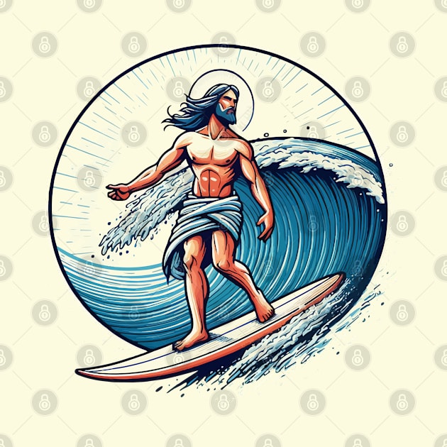 Funny Jesus Christ On Surfboard by TomFrontierArt