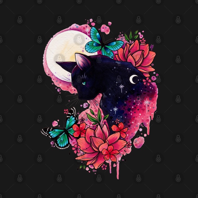 Discover The Midnight Cat design by Lorna Laine - Black Cat - T-Shirt