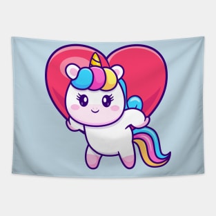 Cute Unicorn Bring Love Heart Cartoon Tapestry