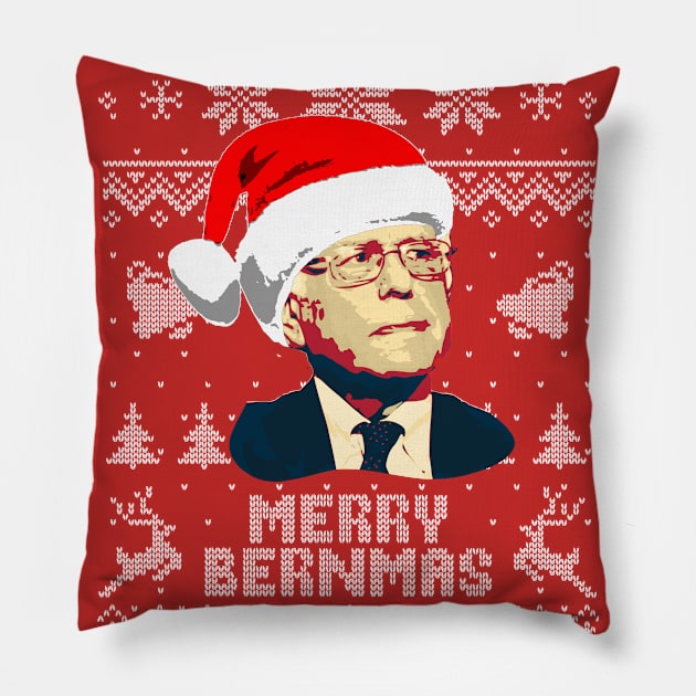 Bernie Sanders Merry Burnmas Pillow by Nerd_art