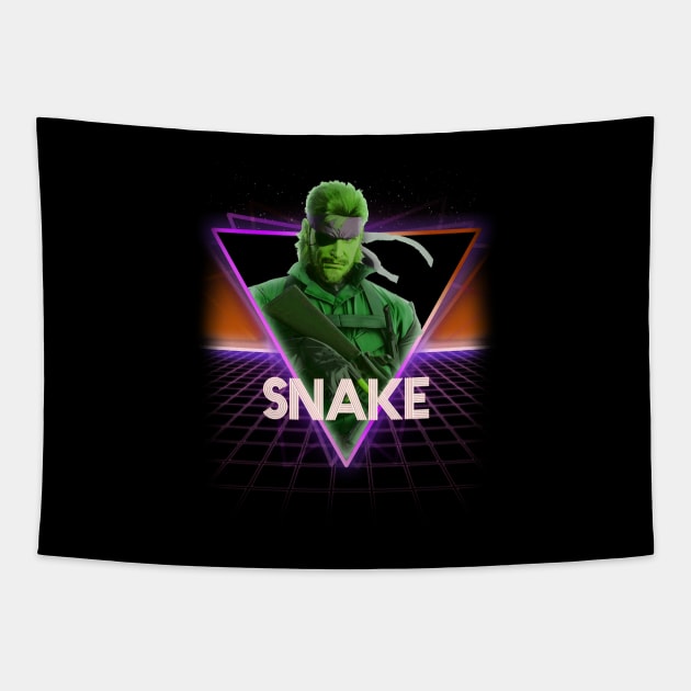 Metal Gear Solid Snake Retro 80s Neon Landscape Tapestry by Bevatron