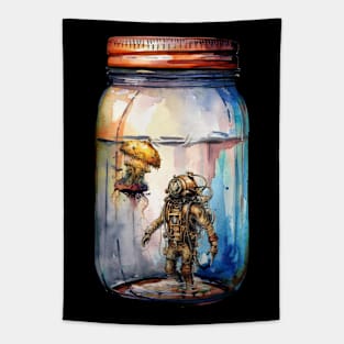 Steampunk Jellyfish and Diver Jar Tapestry