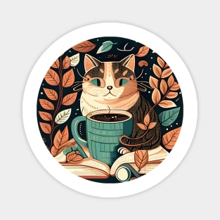 Cool Cat Coffee Reading Book, Catpuccino - Cat Lover Magnet