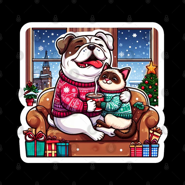 We Saw That meme Bulldog Siamese Cat Ugly Christmas Sweater Hot Chocolate Home Snowing by Plushism