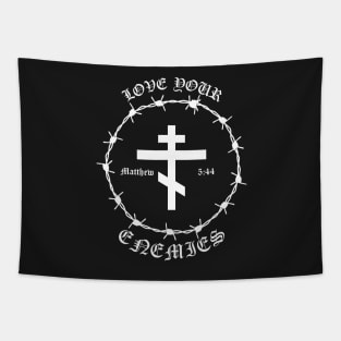 Love Your Enemies Matthew 5:44 Orthodox Cross Barbed Wire Punk Tapestry