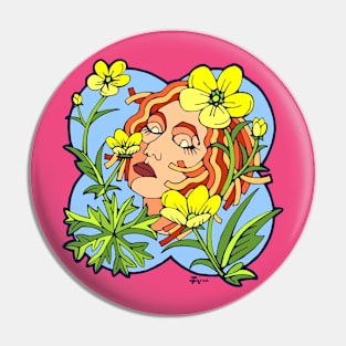 Dreaming Girl with Yellow Flowers Pin