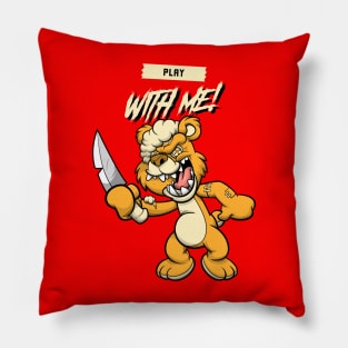 Cute Retro "Play With Me!" Evil Teddy Bear Pillow