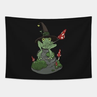 Cute Frog Mushroom Wizard Hat - Kawaii Cottagecore Aesthetic Tapestry