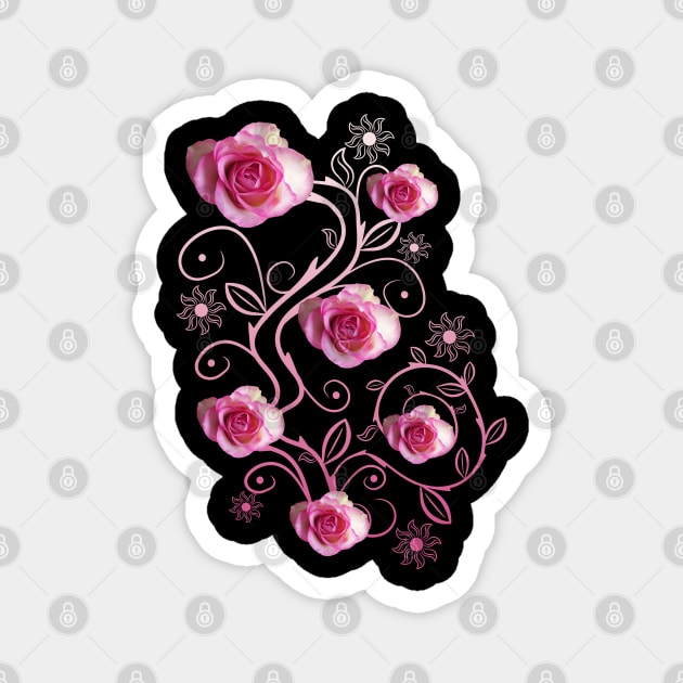 pink roses, ornament, rose, flowers, petal bloom Magnet by rh_naturestyles