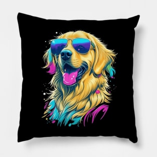 Cool Golden Retriever Dog with Sunglasses Pillow