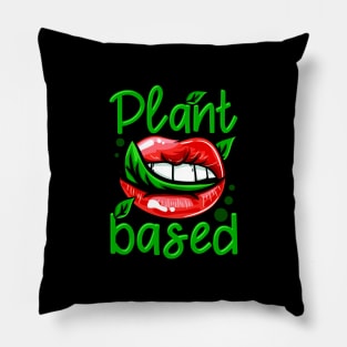 Plant Based I Green Leaf Lips I Vegan print Pillow