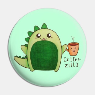 Coffeezilla - Kawaii Dinosaur with a Caffeine Addiction Pin