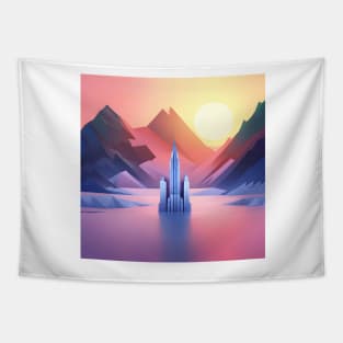 Sunset Serenade: 1920s Skyscrapers on Frozen Waters Tapestry