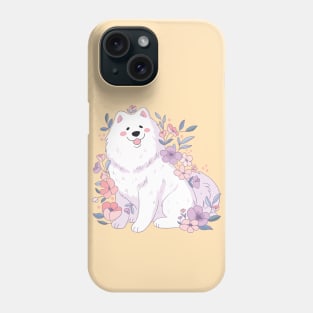 Cute samoyed dog with pastel flowers art Phone Case