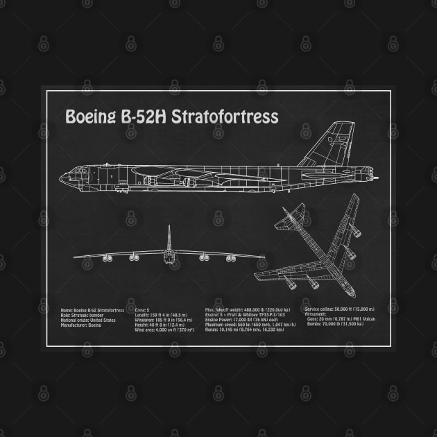Boeing B-52 Stratofortress - Airplane Blueprint - PD by SPJE Illustration Photography