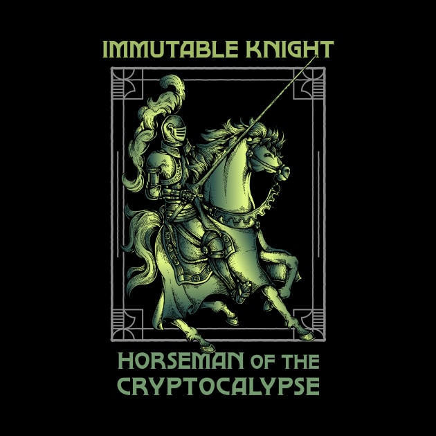 Immutable Knight - Horseman of the Cryptocalypse (black background) by Hardfork Wear