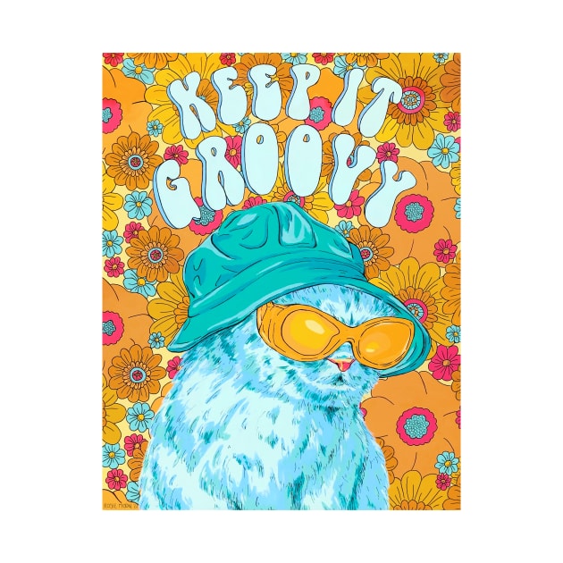 Keep It Groovy - Funky Floral Cat by rosiemoonart