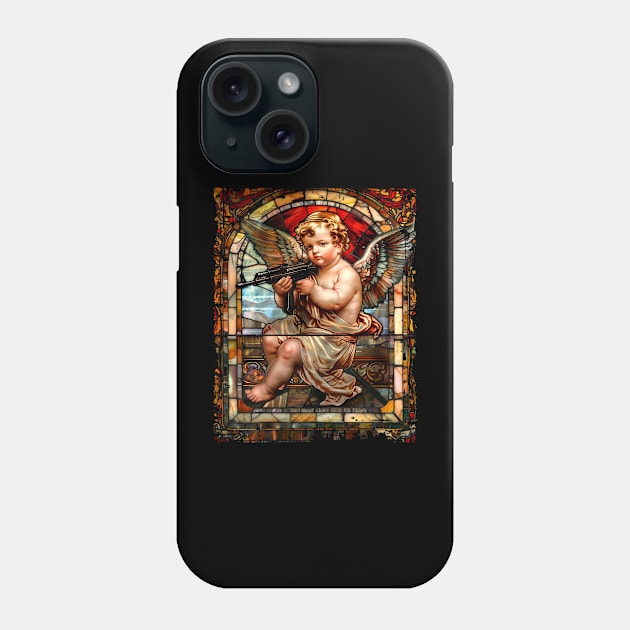 Baby Angel with AK-47 Gun Stained Glass Funny Phone Case by Vlaa