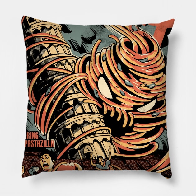 The Kaiju Spaghetti - Black Version Pillow by Ilustrata