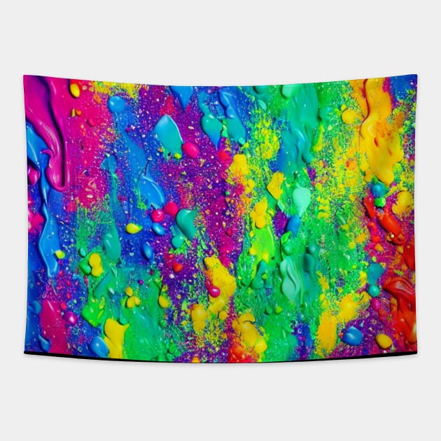 Abstract vibrant colors fun, celebration and joy paints merging, merging, socializing Tapestry by N1L3SH