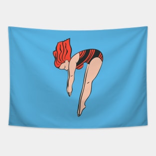 High Diving Girl in Retro Style Tapestry