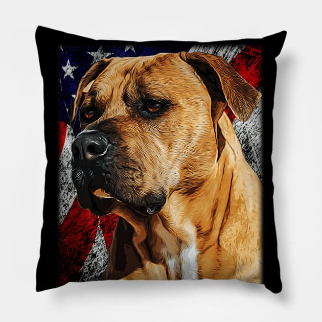 Patriotic Pitbull Dog Painting - Vintage Pit Bull & American Flag Puppy Drawing USA Pillow by Trade Theory