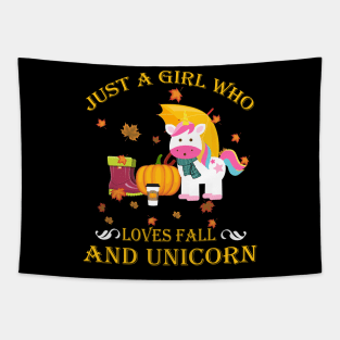 Just A Girl Who Loves Fall & Unicorn Funny Thanksgiving Gift Tapestry