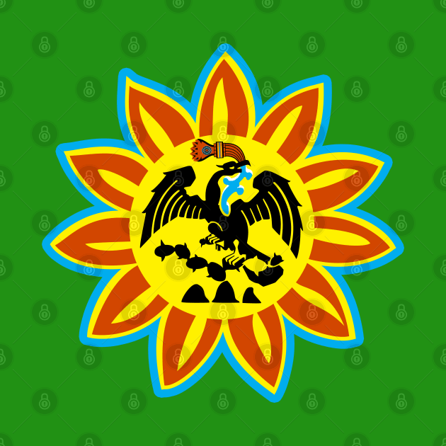 Mexica Flag Aztec Eagle Snake Sun - Original Mexican Flag by Sixth Cycle