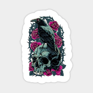 Bird Skull And Thorny Flower Magnet