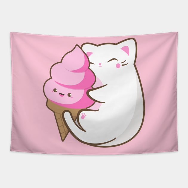 Ice cream lover chubby cat Tapestry by EuGeniaArt