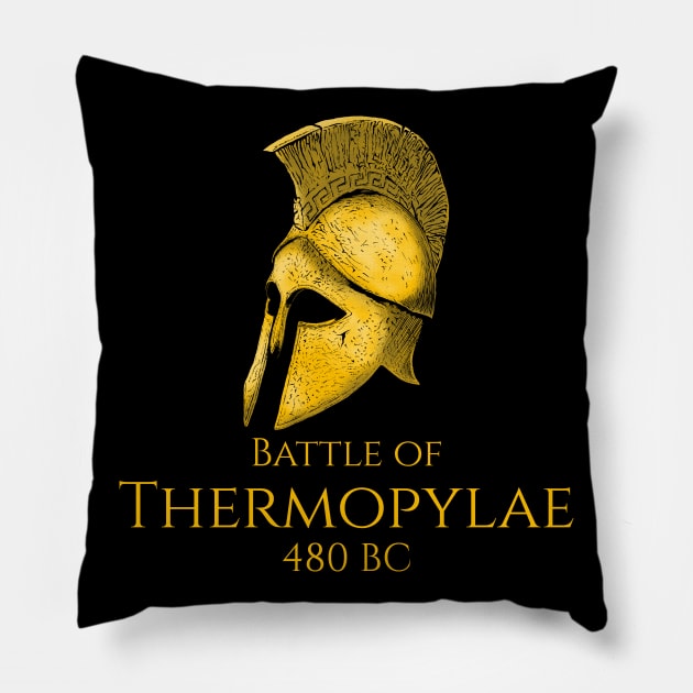 Ancient Greek History Spartan Helmet Battle Of Thermopylae Pillow by Styr Designs